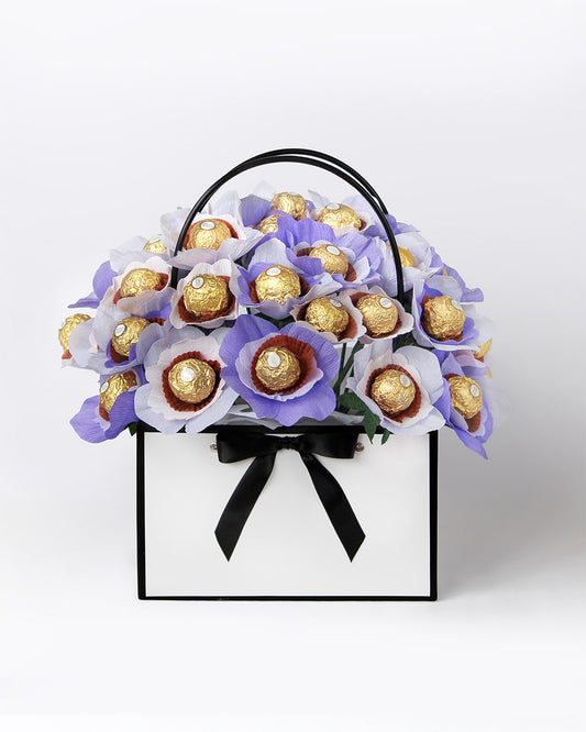 Lavender Blooms chocolate bouquet with handmade floral chocolates in soft lilac and purple tones