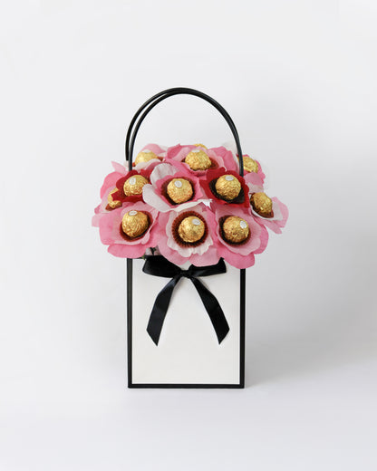 Frosted Rose bloom box with handmade mauve and blush chocolate-centred flowers